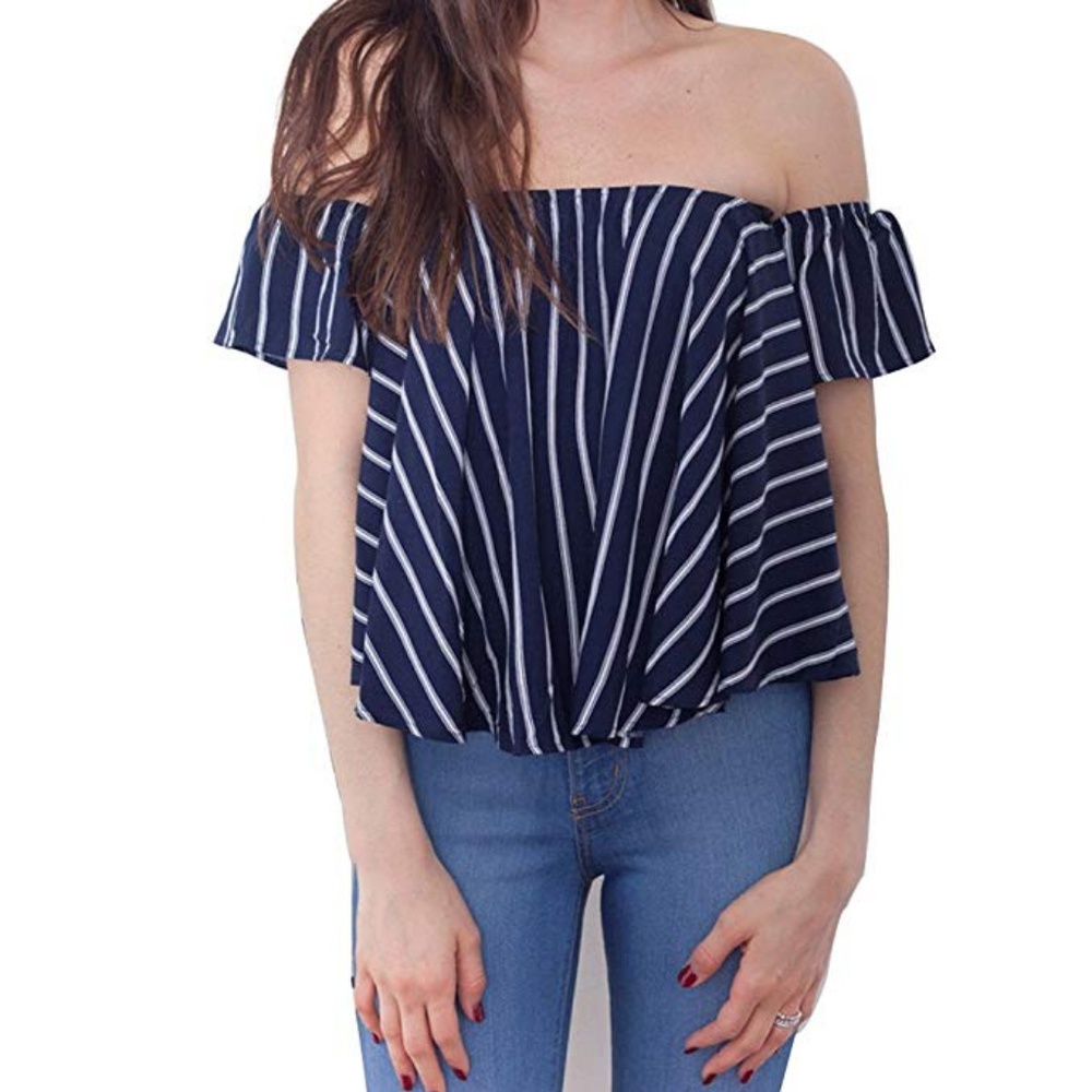 NWT Off the Shoulder navy striped top